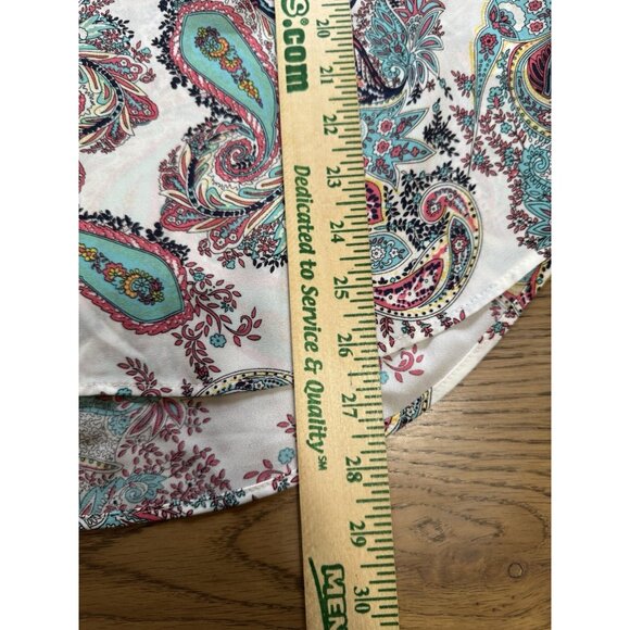 Daniel Rainn Paisley Blouse Pleated Top Casual Short Sleeve Sz Medium Polyester - Picture 4 of 7